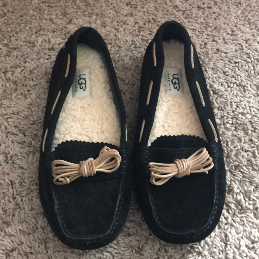 Black UGG suede slip on flats